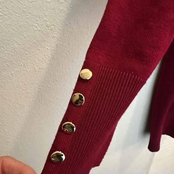 JM Collection Deep Red Open-Front Cardigan - Picture 2 of 8